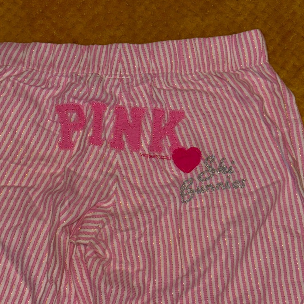 RARE Vintage Victoria Secret Pink Striped Pajama Pants SKI BUNNIES